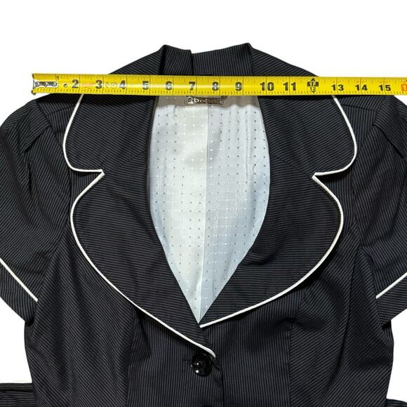 VTG 90s Bebe Pinstripe Short Sleeve Belted Blazer Black White Linen Blend Size 8 - Picture 5 of 16